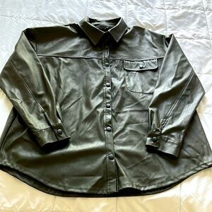 ASOS Olive Green Faux Leather Button-Down Shirt